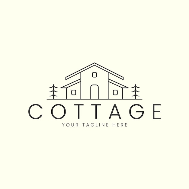 Minimalist cottage house with line art style logo vector illustration icon template design