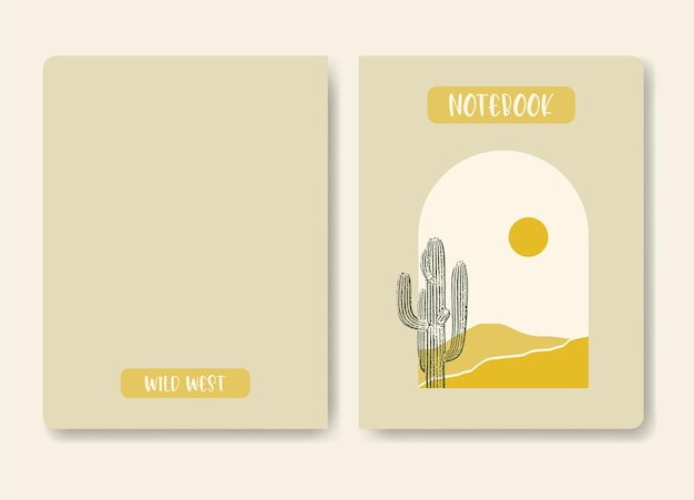 Vector minimalist cover design with cactus in night desert bohemian style print decor