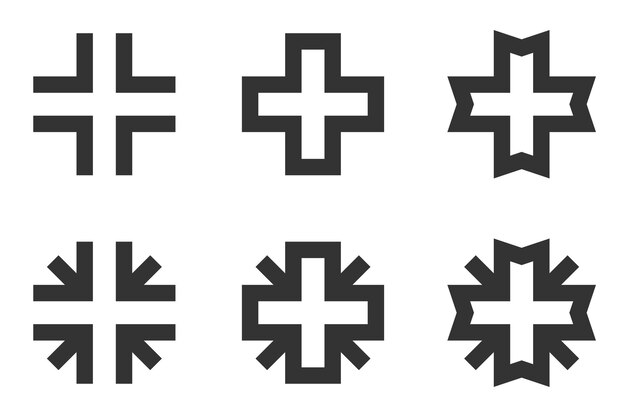 Vector minimalist cross icon set perfect for medical or religious themes