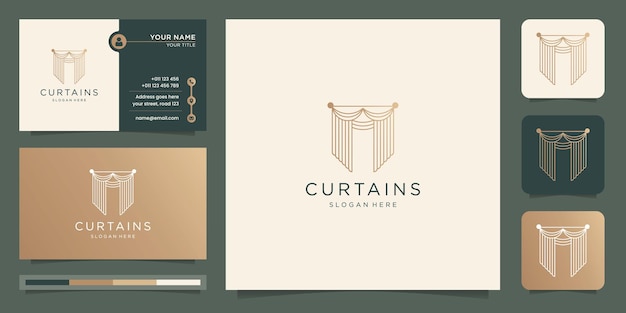 Minimalist curtain logo template gold color blind curtain and business card inspiration