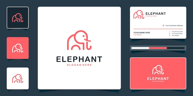 Minimalist cute elephant logo design with business card