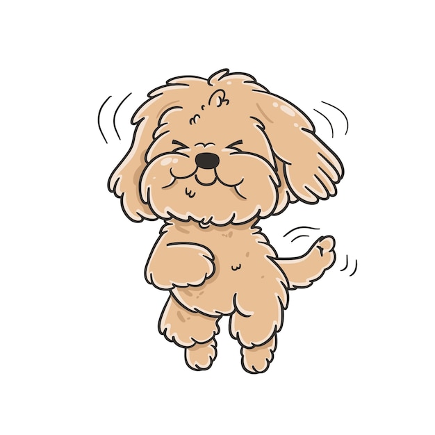 Minimalist cute fluffy dancing dog vector illustration