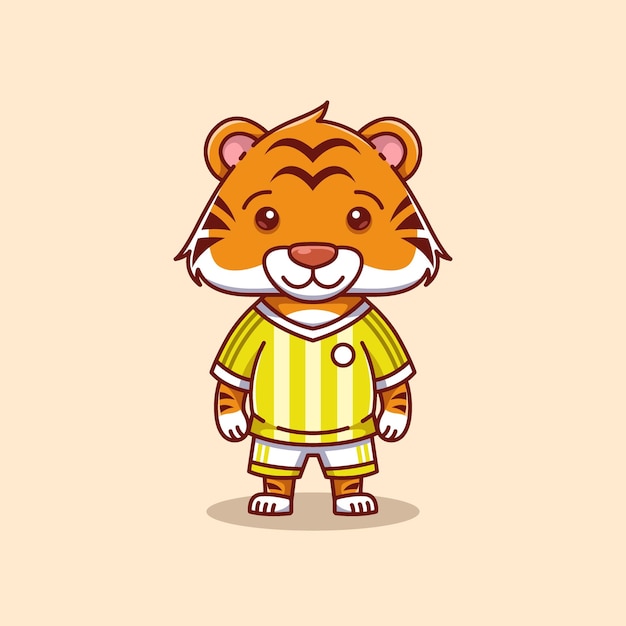 Vector minimalist cute tiger animal wearing soccer shirt cartoon flat icon vector illustration design