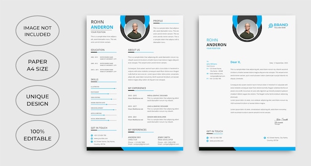 Design minimalista del modello di cv e carta intestata