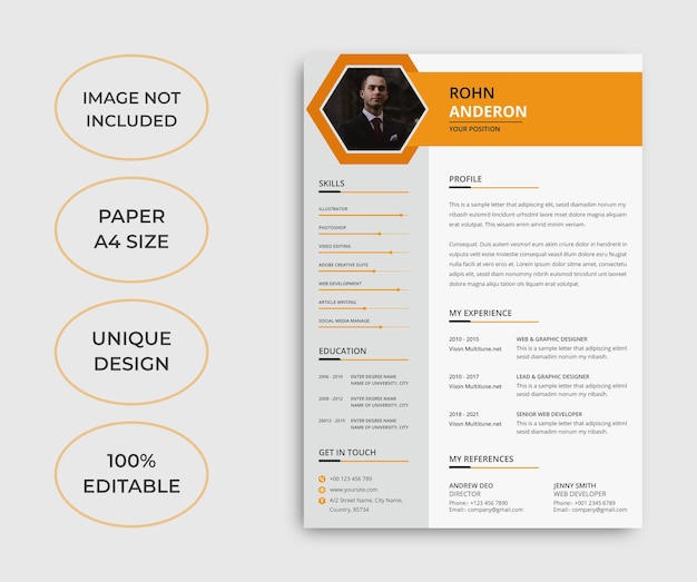 Design minimalista del modello di cv