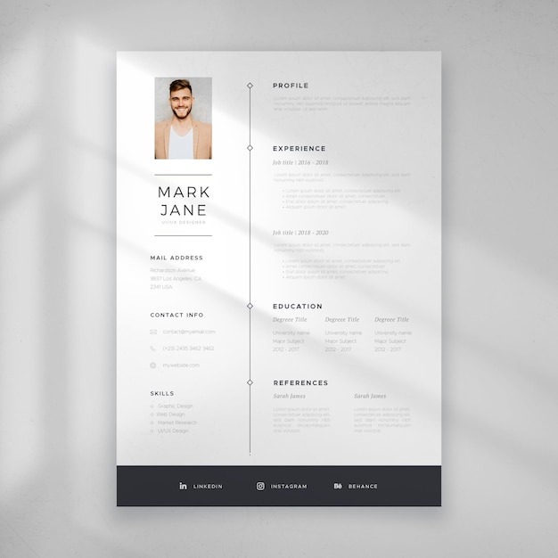 Vector minimalist cv template for employment