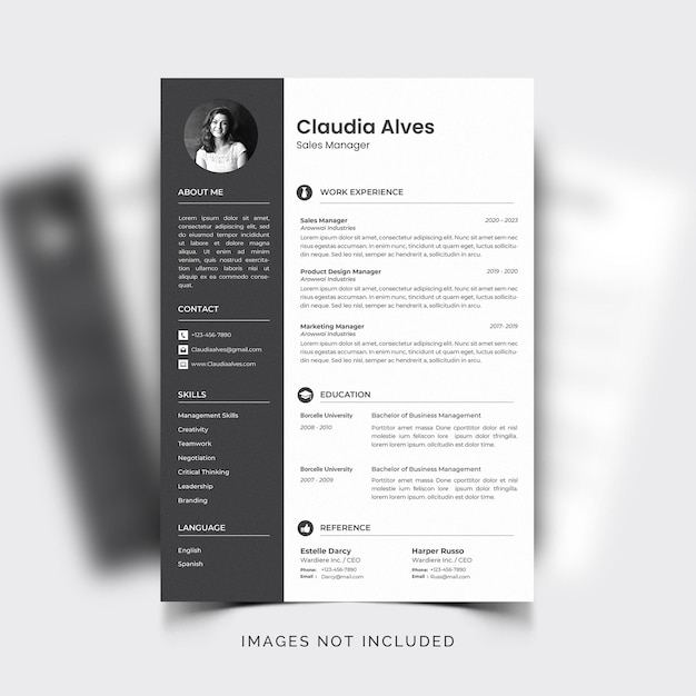 Minimalist cv template with photo space