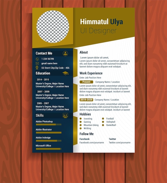 minimalist cv template with photo space