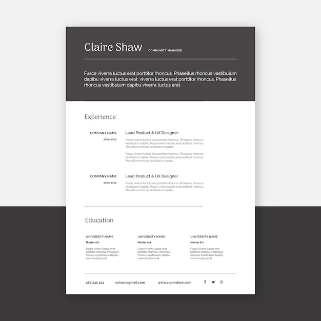 Vector minimalist cv template