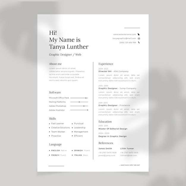 Vector minimalist cv template