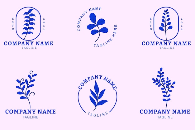 Minimalist dark blue leaf leaves tropical logo collection template style pastel