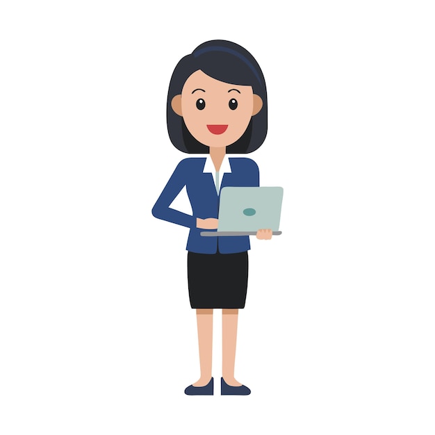 Minimalist design of a Business woman character holding a laptop vector illustration