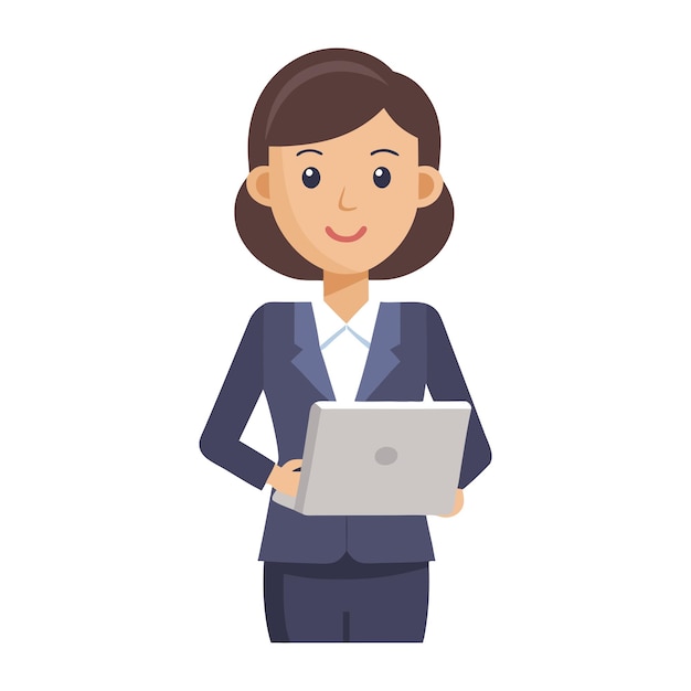 Minimalist design of a Business woman character holding a laptop vector illustration
