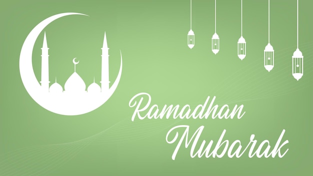 Minimalist design of green leaf banner wallpaper to welcome Ramadan Mubarak