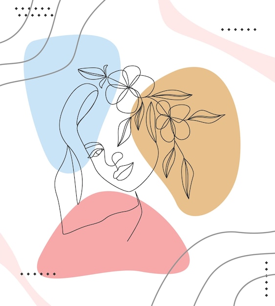 Minimalist design of women and flowers one line drawing style