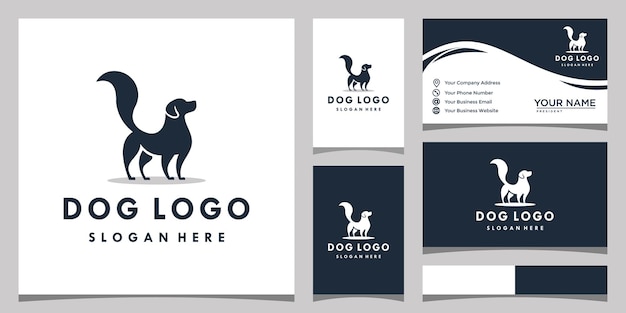 Minimalist dog logo design template and business card design