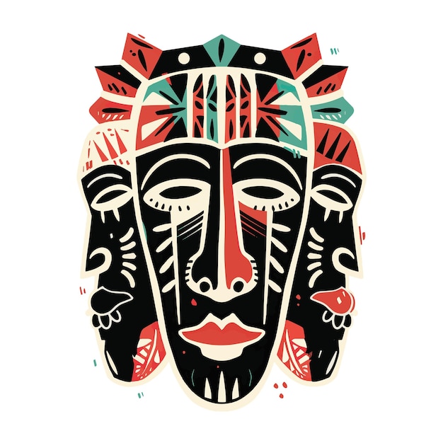 Vector minimalist doodle art vector illustration of african tribal masks