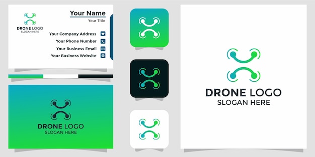 Design minimalista del logo del drone e modello di scheda di branding