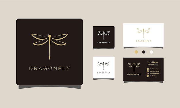 Minimalist Elegant Dragonfly logo Design Gold Color