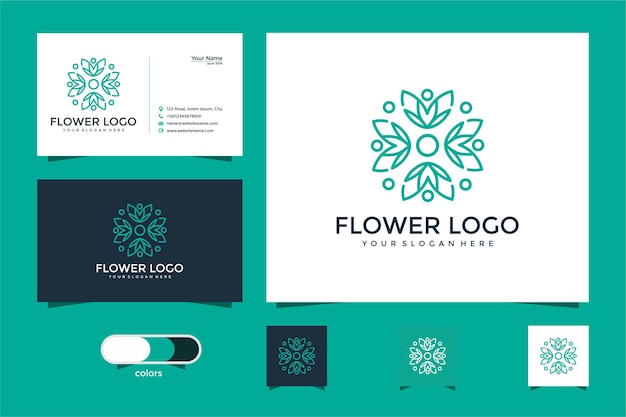 Minimalist elegant floral logo for beauty, cosmetics, yoga and spa. logo design and business card