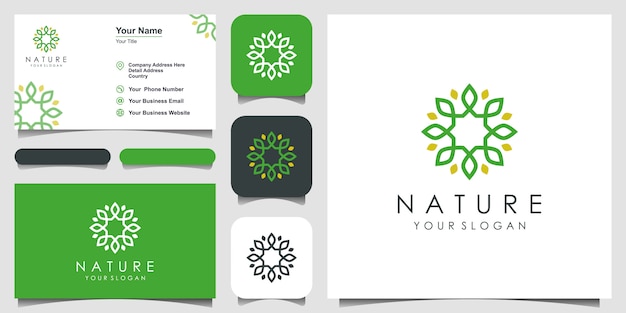 Minimalist elegant floral logo design for beauty, cosmetics, yoga and spa. logo design and business card