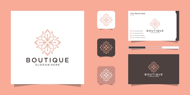 Минималистичный элегантный цветочный логотип для красоты, косметики, йоги и спа. дизайн логотипа и визитки