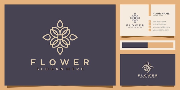 Минималистский элегантный дизайн логотипа Flower с золотым цветом в стиле арт-линии