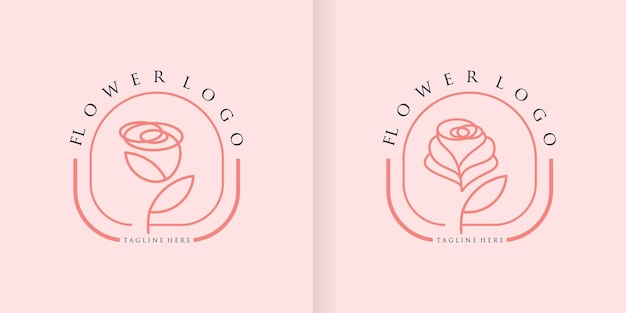 Vettore bellezza minimalista ed elegante della rosa del fiore con il logo in stile art line usa l'ispirazione per il design del logo di cosmetici, yoga e spa