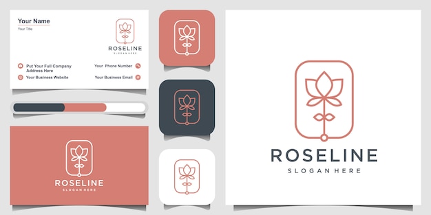 Minimalista elegante fiore rosa logo design e biglietto da visita