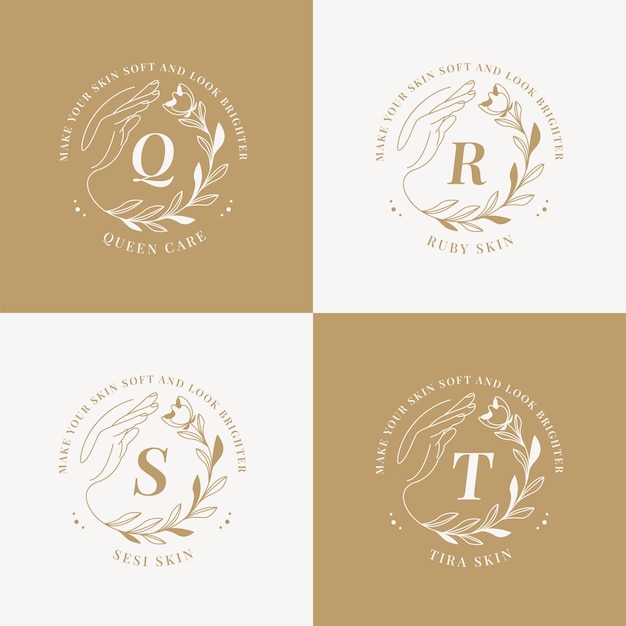 minimalist and elegant hand drawn letters q to t floral botanical logo