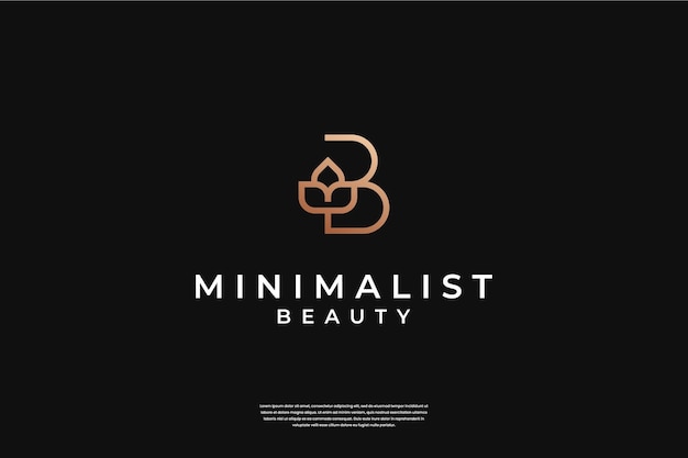 Minimalist elegant initial b and leaf logo design with line art style