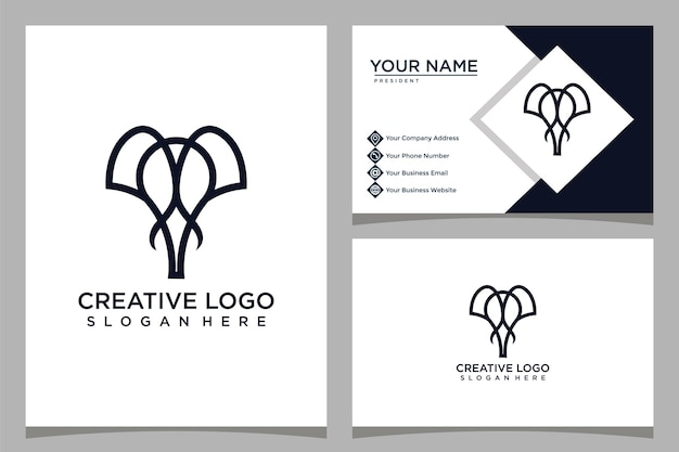 Modello di logo design minimalista elefante e design biglietto da visita