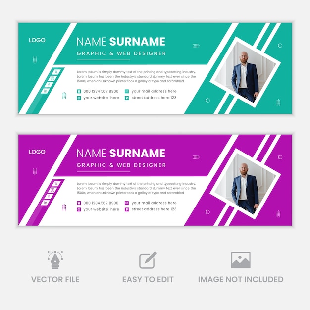 Minimalist email signature template design or email footer 2 color