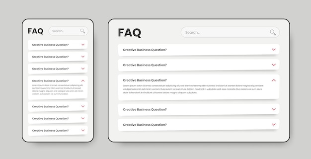 벡터 미니멀리즘 faq 또는 자주 묻는 질문 모바일 및 웹을위한 추상적인 모양의 레이아웃 디자인