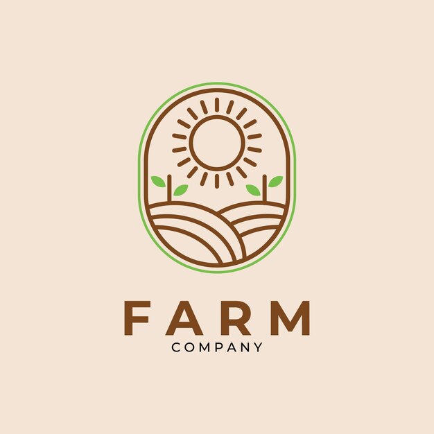 Minimalist farm line art logo emblem vector template design