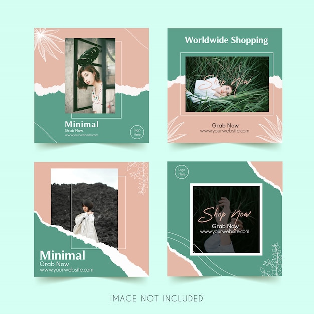 Minimalist fashion social media instagram template bundle post