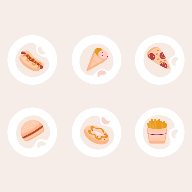 Minimalist fast food snack icons Vector illustration