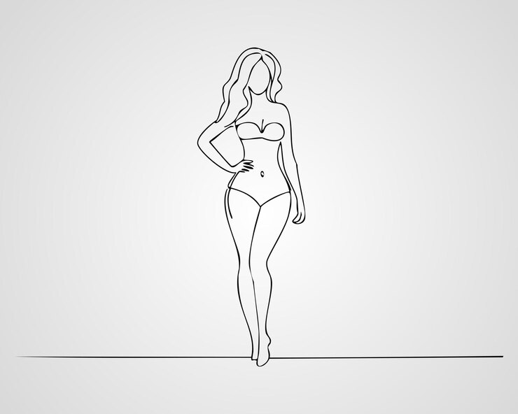 Vector minimalist female fashion model outline illustration one line art woman illustratio
