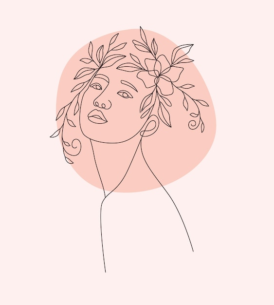 Vector minimalist female and floral design in single line art style