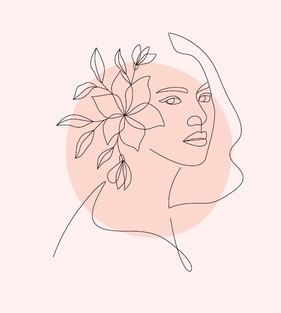 Vector minimalist female and floral design in single line art style