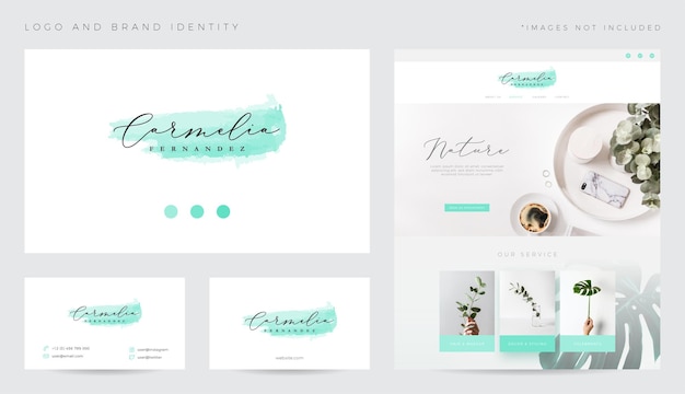 Vector minimalist feminine watercolor logo and brand identity