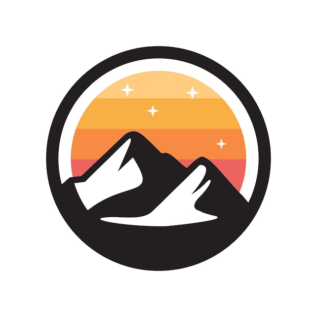 シンプルなフラット ロゴ シンボル山の美しい日の出
