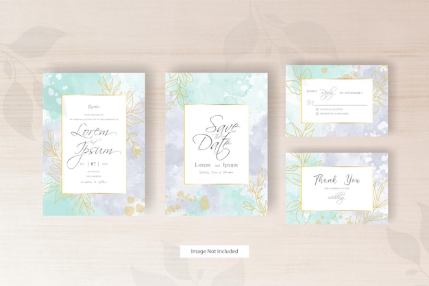 Vector minimalist floral arrangement wedding invitation template with abstract watercolor