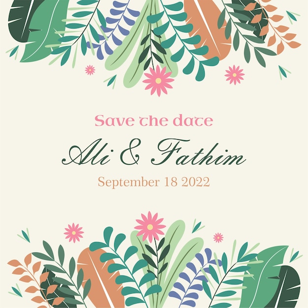 Minimalist floral illustrations wedding invitation template