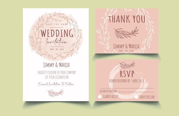 Minimalist floral outline wedding invitation card