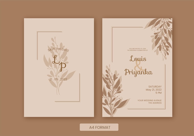 Minimalist floral vintage wedding invitation template