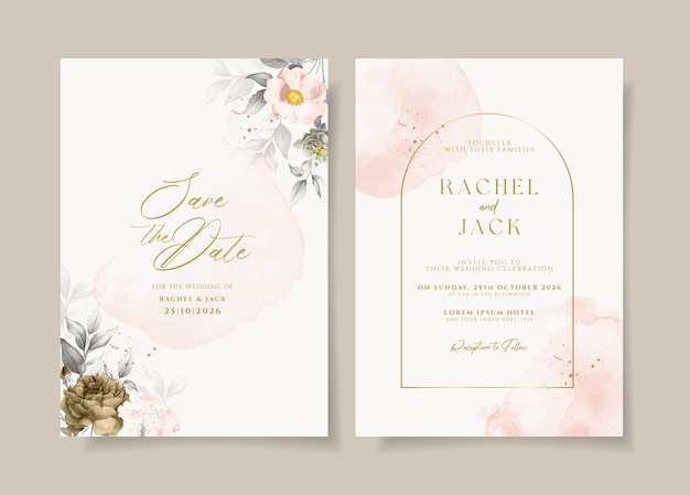 ミニマリストの花の水彩の結婚式の招待カードのテンプレート