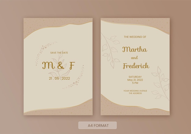 Minimalist floral wedding invitation brown pastel color