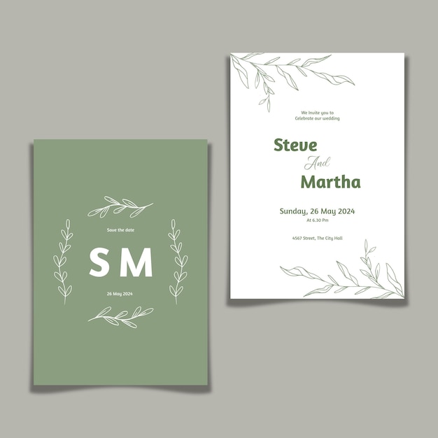 minimalist floral wedding invitation hand drawn leaf decoration