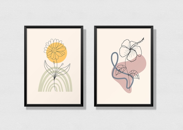 Vector minimalist flower and leaves poster gallery design